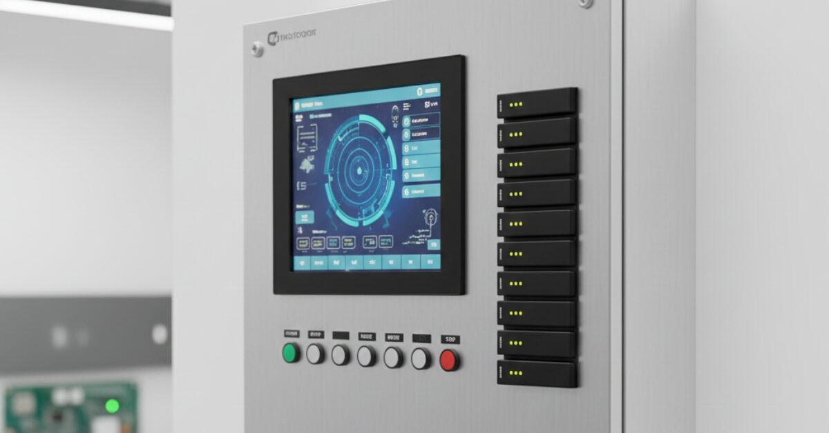 لوحة تحكم رقمية (HMI) متطورة تعرض البيانات الحيوية والرسوم البيانية اللازمة لعملية ضبط أوتوماتيك موتور المياه عن بُعد وبذكاء.