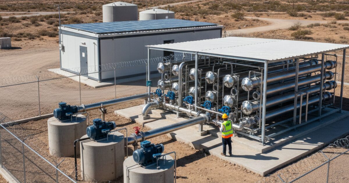 تفاصيل تقنية لمحركات الضخ وأغشية التحلية داخل محطة تحلية مياه الآبار، تبرز البنية التحتية المتطورة لتحويل المياه المالحة إلى مياه صالحة للشرب.