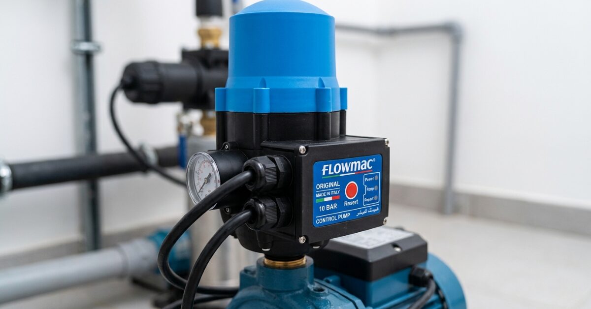 جهاز فلوماك أصلي ضمان 10 بار صناعة إيطالية مركب على مضخة مياه.