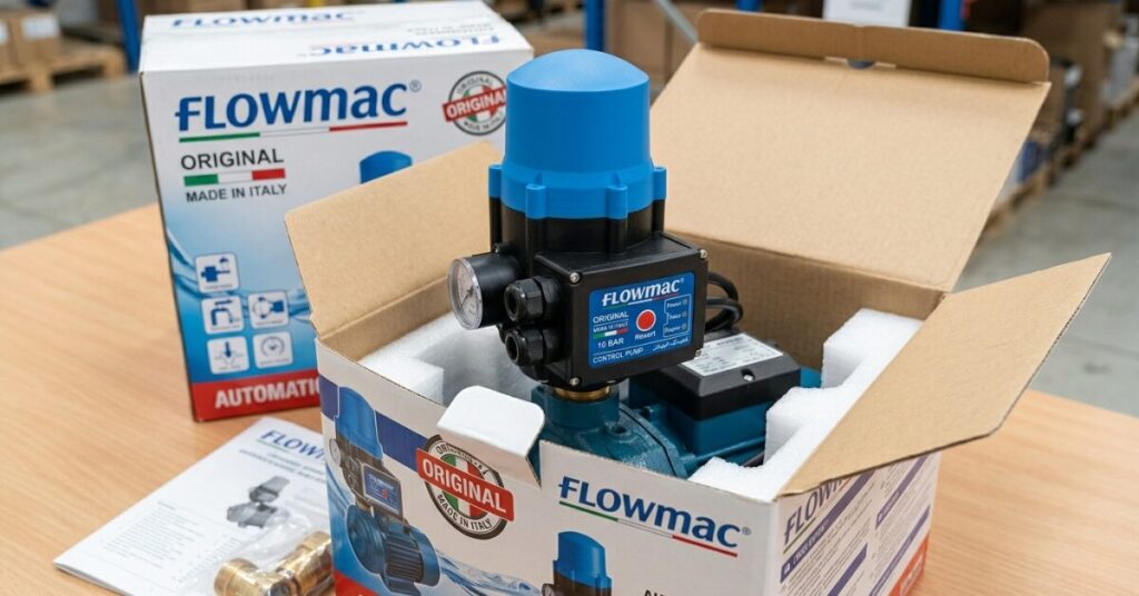 علبة منتج فلوماك أصلي ضمان مع الملحقات وكتيب الإرشادات لضمان الجودة الإيطالية.