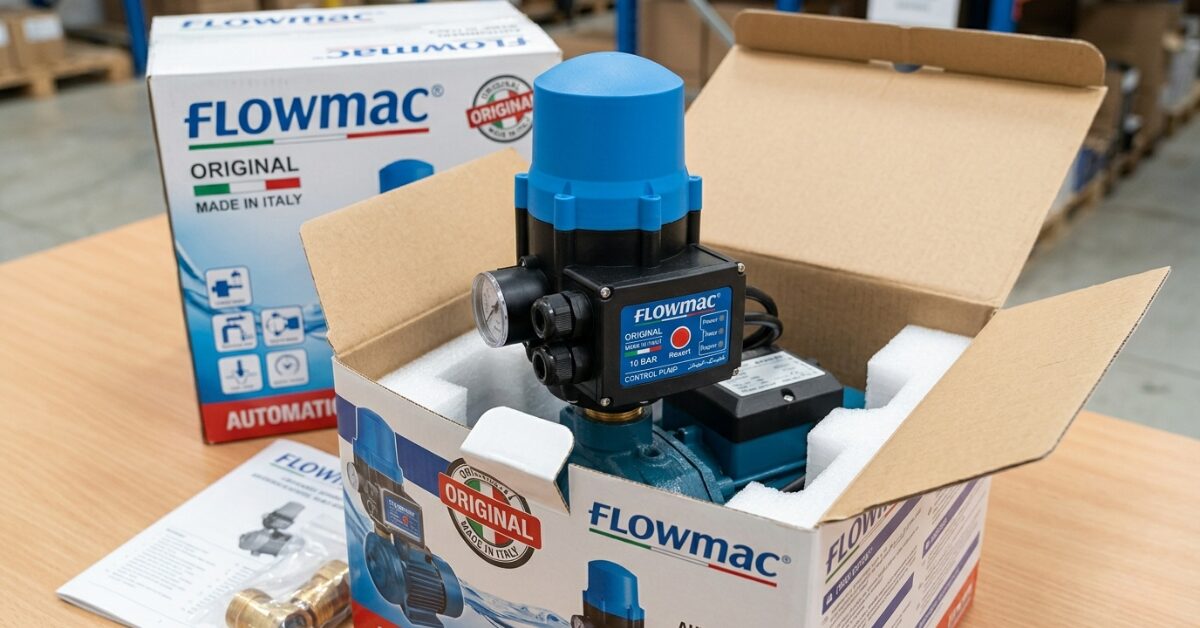 علبة منتج فلوماك أصلي ضمان مع الملحقات وكتيب الإرشادات لضمان الجودة الإيطالية.