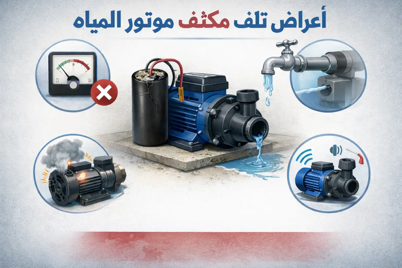 أعراض تلف مكثف موتور المياه