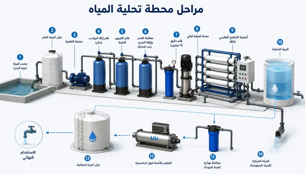 مراحل محطة تحلية المياه